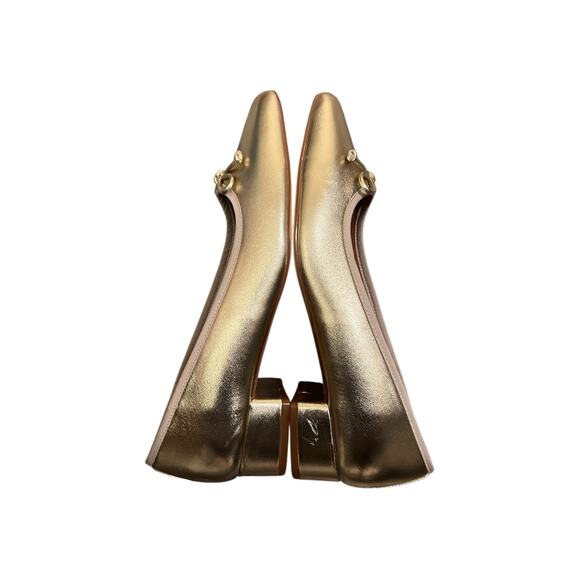 Talbots Womens Vanessa Metallic Gold Leather Block Heel Pumps Size 10.5 - Picture 4 of 7